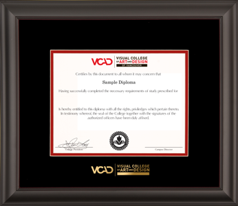 Satin black wooden diploma frame with double matting and gold embossed logo